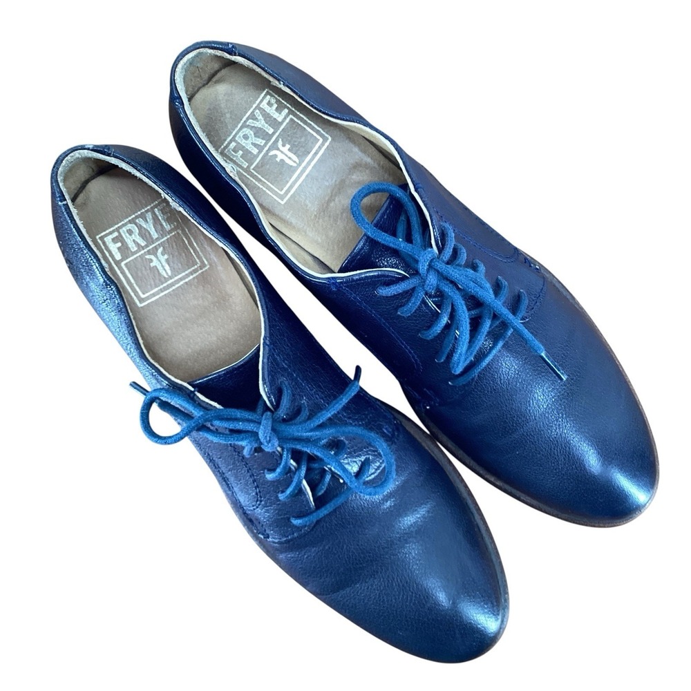 Frye Womens 7B Carson Oxford Blue Leather Heel Shoes Victorian‎ Grannycore - Picture 8 of 8